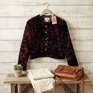 Vintage Women Jacket | Earthy Ochre & Purple | Leaf Details | Retro Outerwear